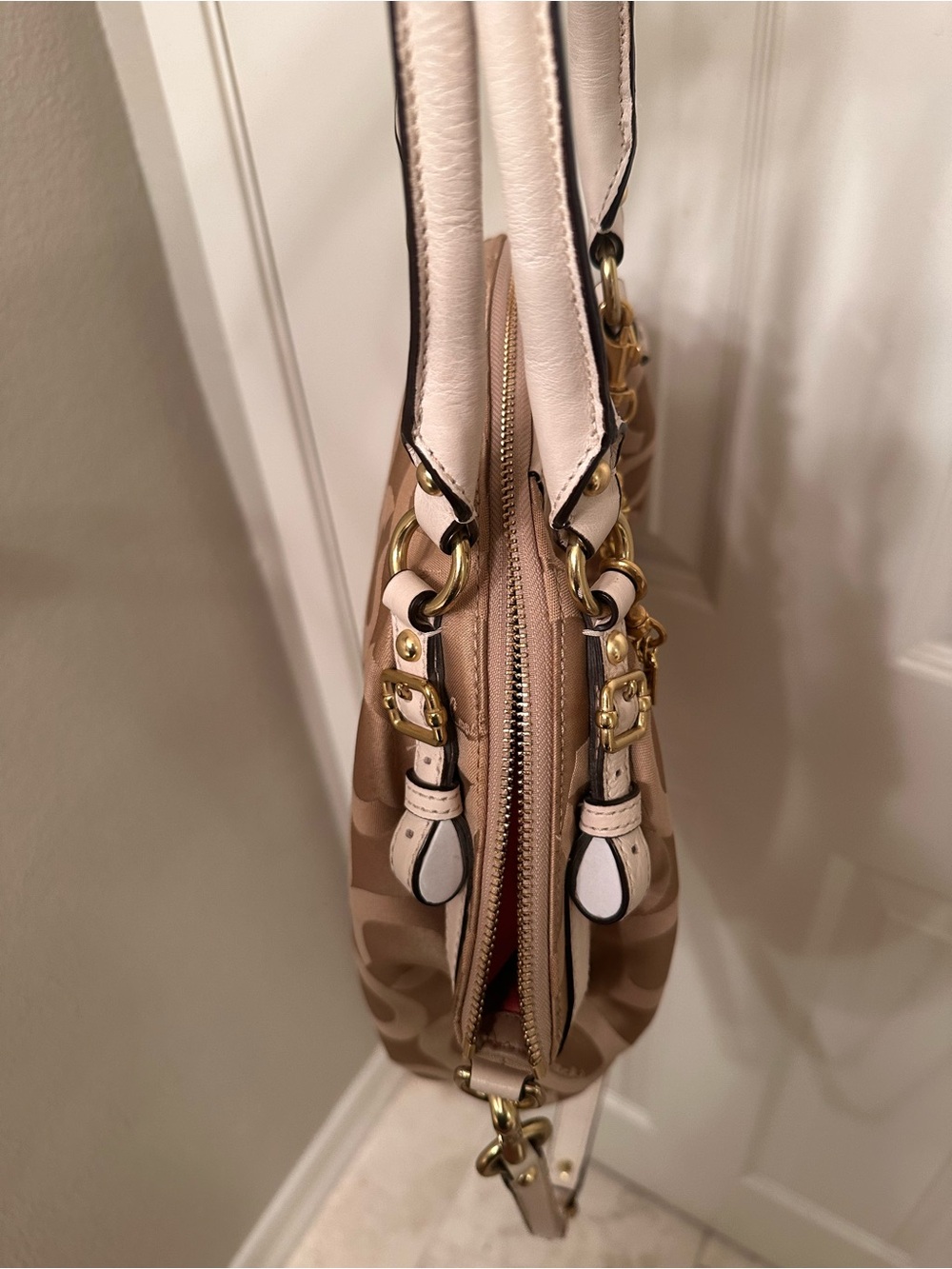 Coach Madison Op Art Tan Signature Shoulder Bag with Gold Hardware - Picture 3 of 10